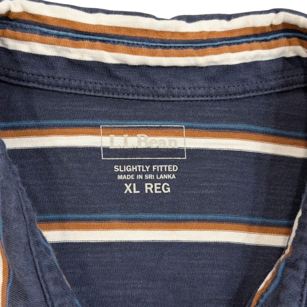 LL Bean Long Sleeve Polo Shirt Navy Blue Striped Organic Cotton Mens XL - Picture 4 of 8